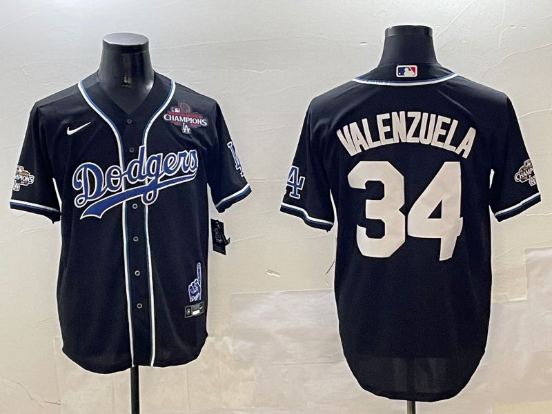 Men Los Angeles Dodgers 34 Valenzuela Black Fashion Game 2025 Nike MLB Jersey style 3062